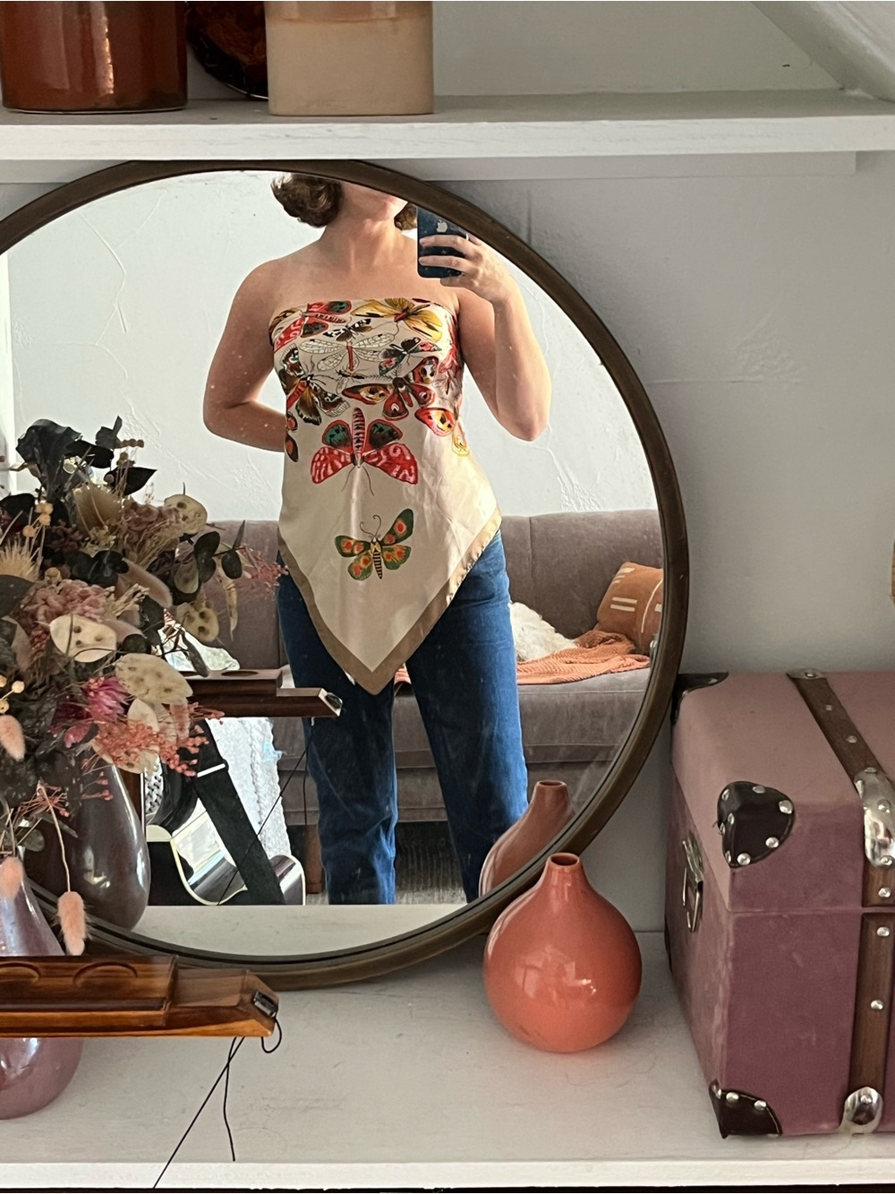 Vintage 100% Silk Mosi Butterfly Handkerchief Scarf